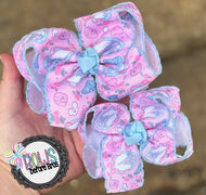 Pink & Lt blue magical moonstitch bow (stiffened)